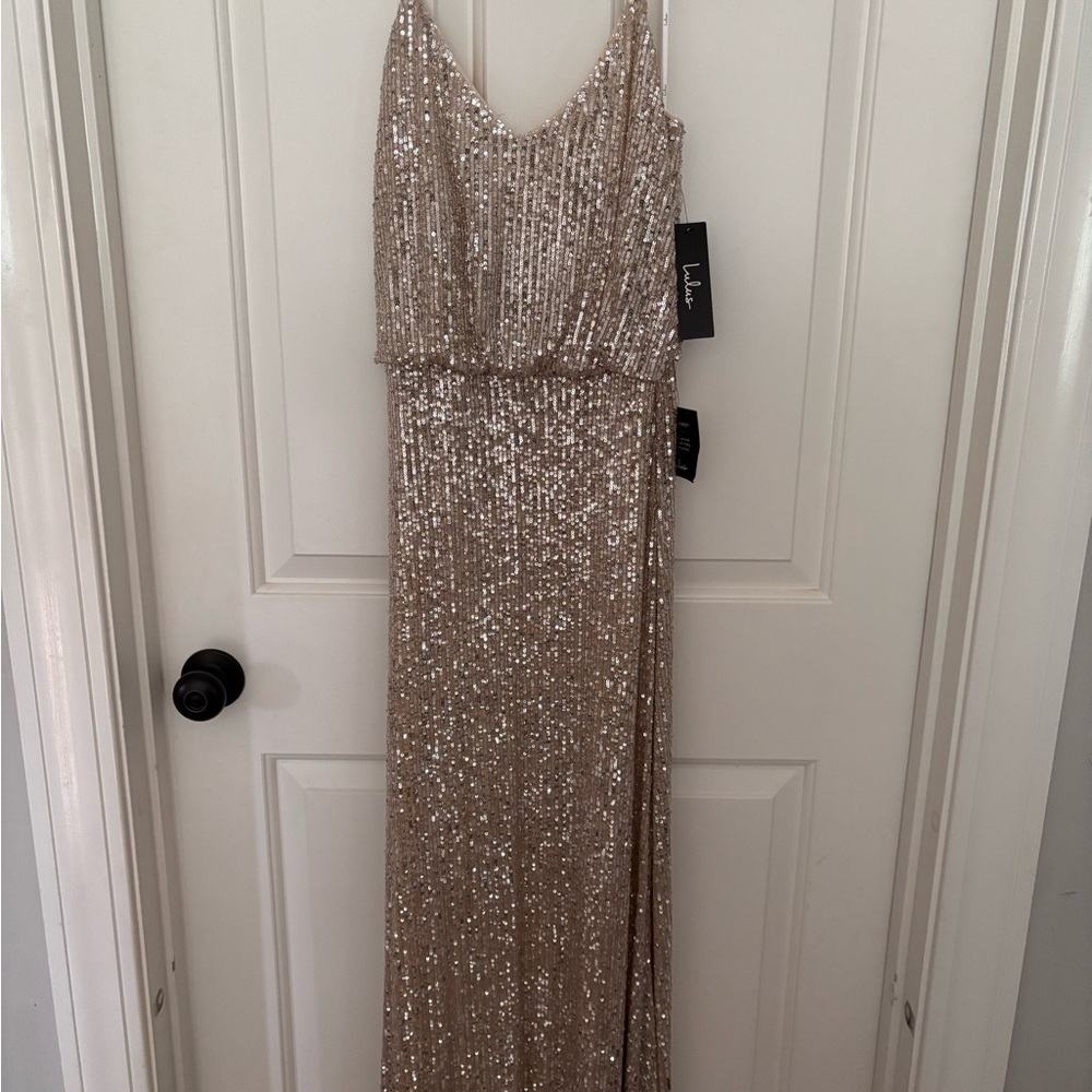 Lulus NWT Broadway Sequin Silver Maxi. Dress